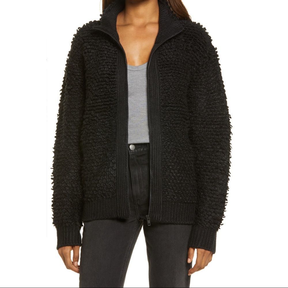 Nordstrom Treasure & Bond Sweater Jacket Loop Yarn Zip Front In Black